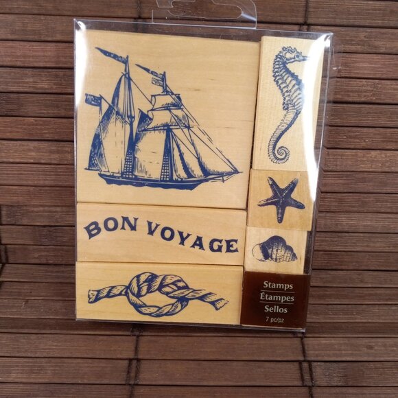 Recollections Bon Voyage 7pc Rubber Stamp Set Nautical Sailing Ship Sea Shell - Picture 5 of 7